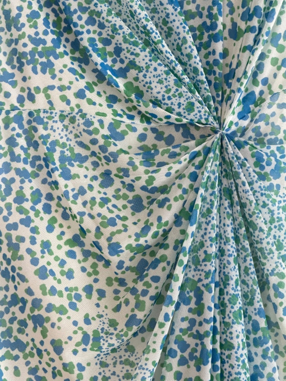 Hale Bob Twist Front Stretch Dress Elbow Sleeves Lined V- Neck Blue Green Print - Picture 8 of 12